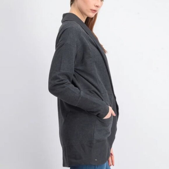 Eddie Bauer Heathered Charcoal/Dark grey Camp Fleece Wrap Cardigan Sweater M - Picture 6 of 16